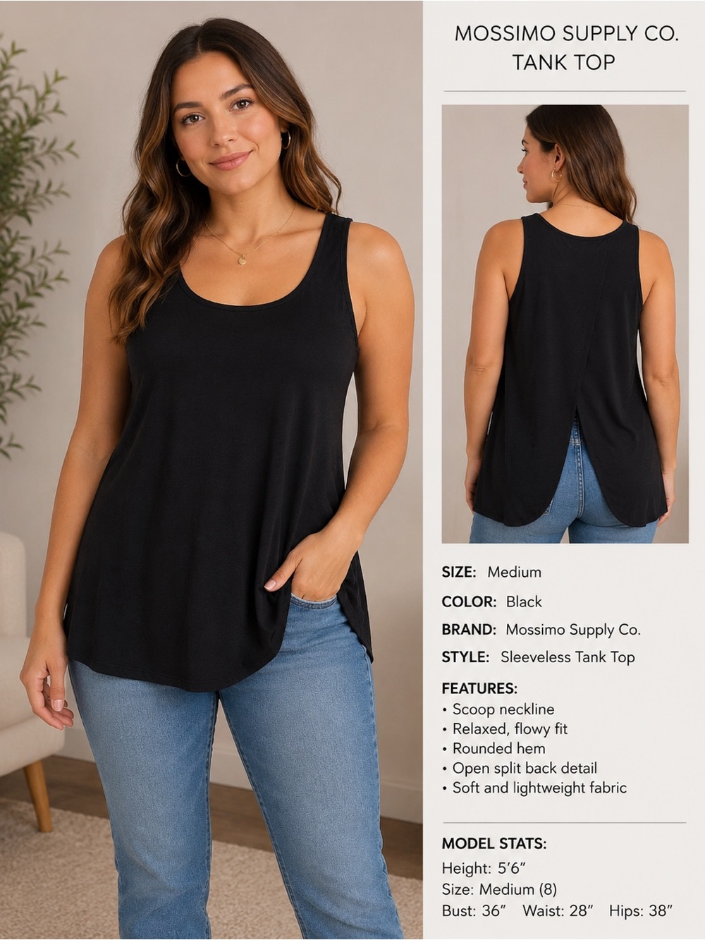 Mossimo Supply Co. Black Open-Back Scoop Tank